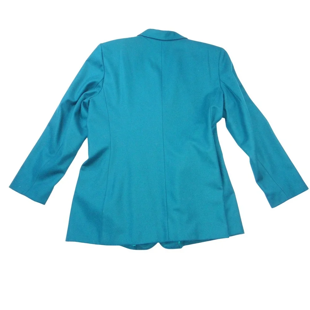 VTG‎ Lauren Alexandra Collection Teal Wool Blazer Jacket Womens Size 14 USA Made